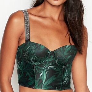 Victorias Secret Very Sexy Green/Black Palm Leaf Corset/Bra with rhinestones